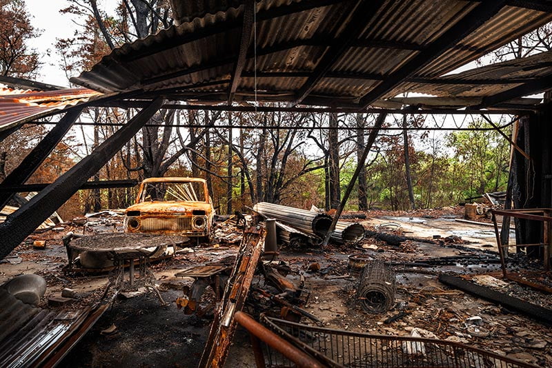 home devastated by bushfire